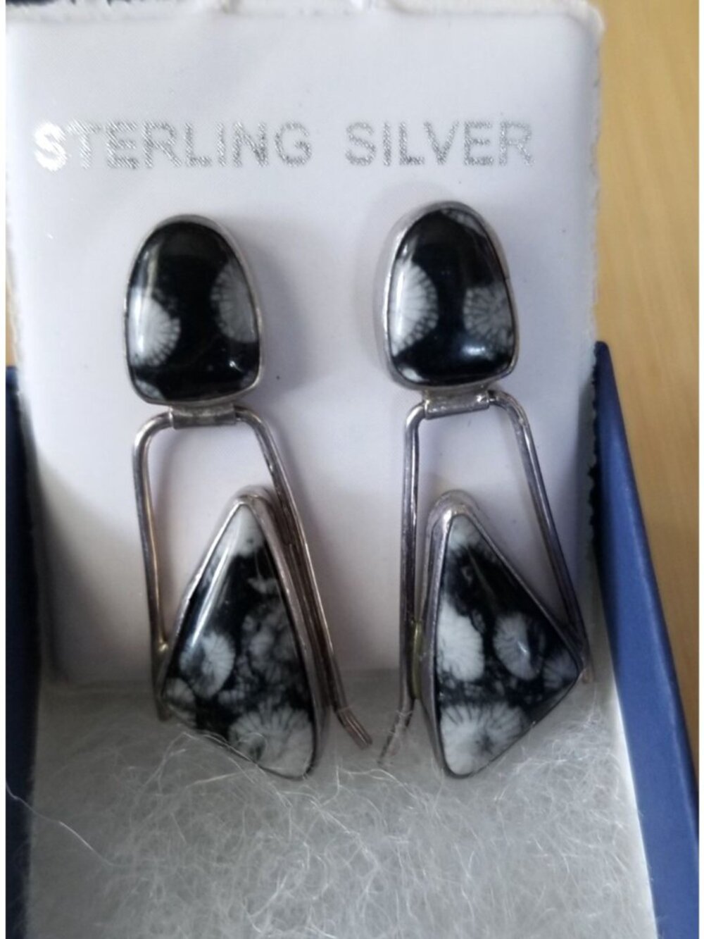 Earrings suville Snowflake Obsidian  7.4  Gr 37 ct Silver 925  40 mm  x 15  mm